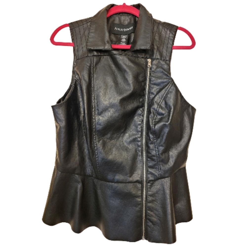 Ashley Stewart Faux Leather Peplum Vest